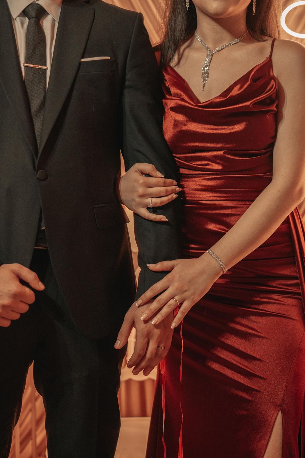 An elegant couple in formal evening wear